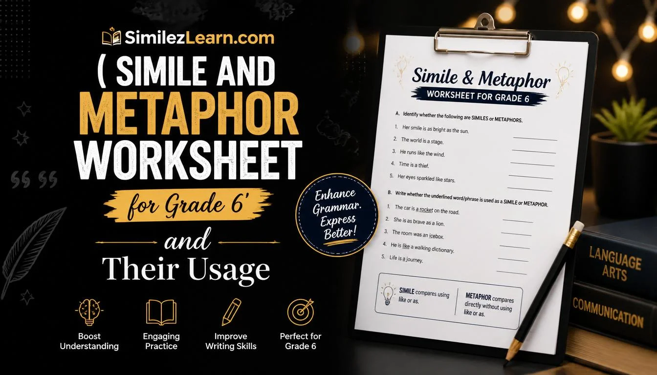simile and metaphor worksheet for grade 6